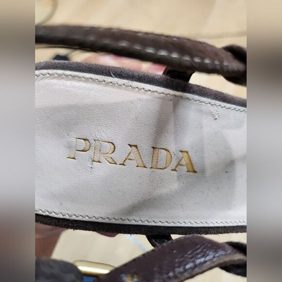 Prada Brown Brown Suede Bamboo Wedges - Picture 6 of 9